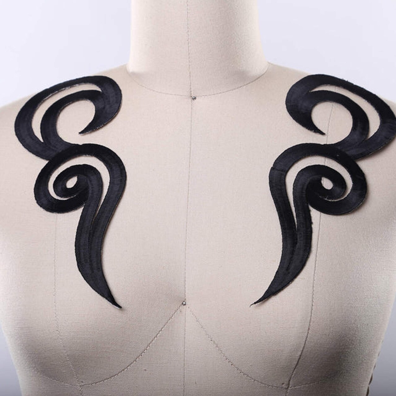 Black Swirl Applique Patch Iron On Metallic Pair 9" for Clothes, Dresses & Jackets